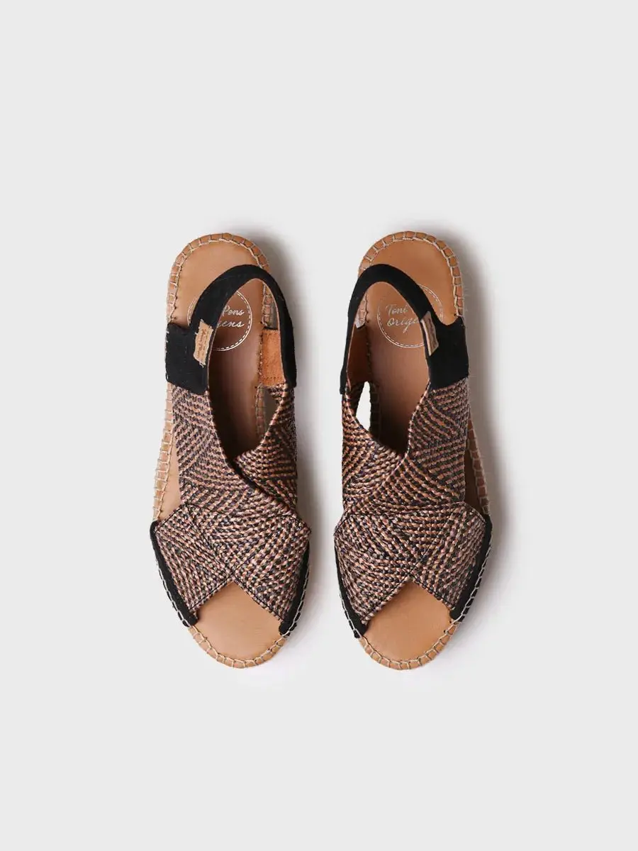 Dames espadrille met sleehak en veelkleurige elastische bandjes