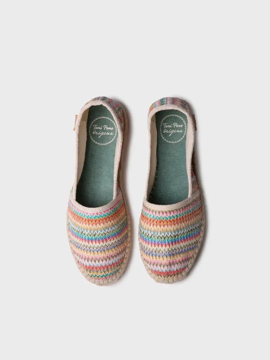 Platte espadrilles voor dames van veelkleurig raffia