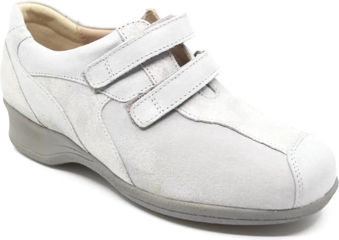 Xsensible, LUCIA, 10027.2.809, Lichtgrijze klittenbandschoenen met stretch wijdt