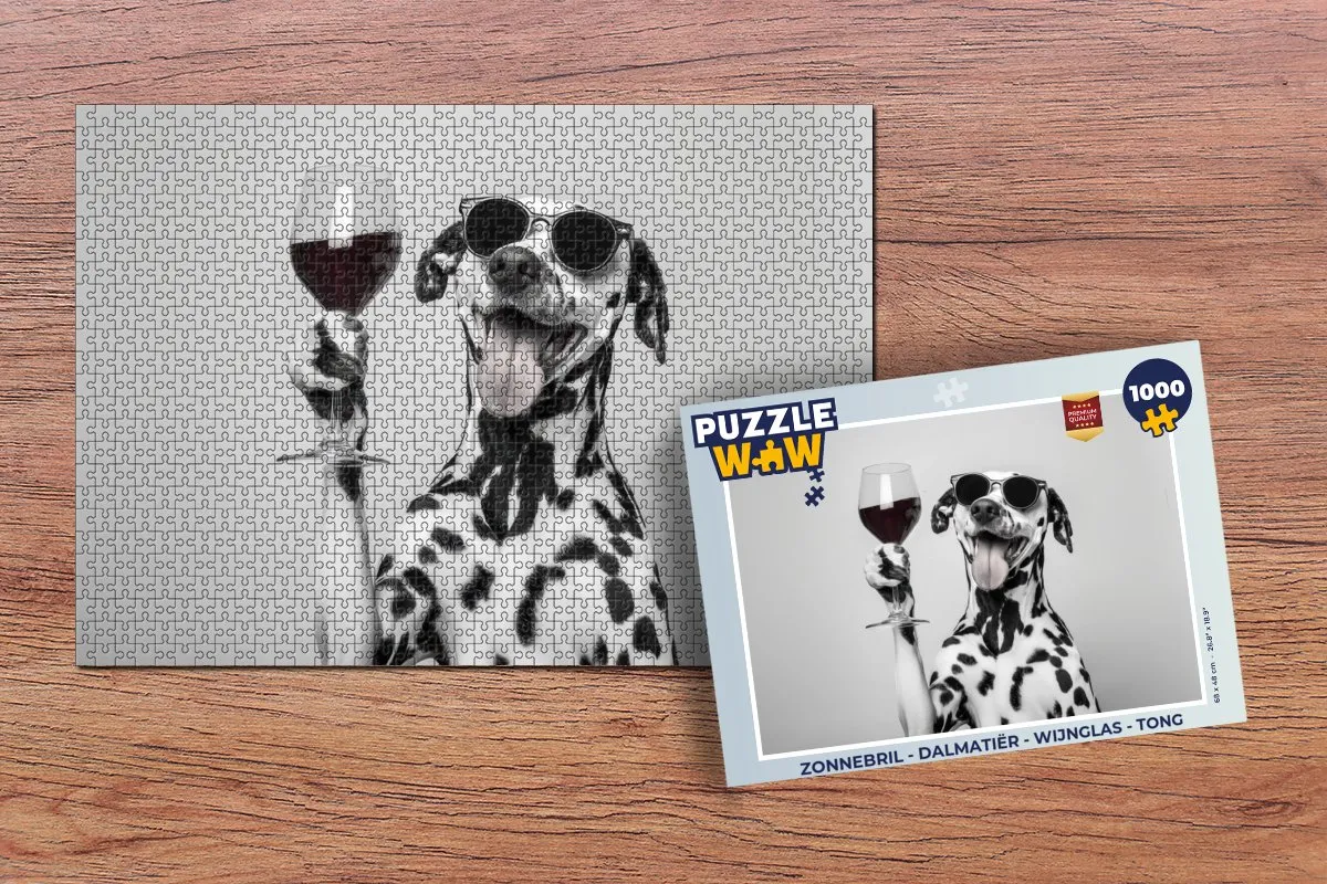 PuzzleWow Dalmatiër Legpuzzel 1000 Stukjes - Wijnglas/Tong