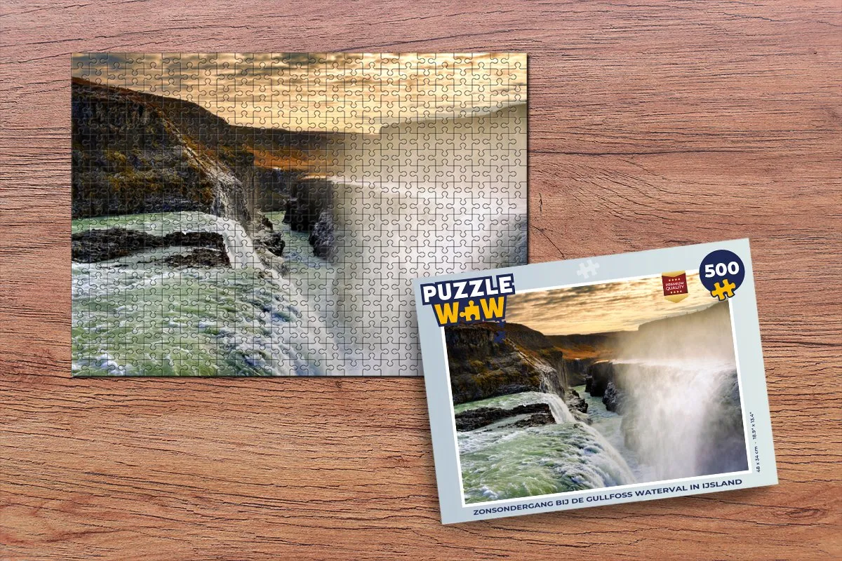 PuzzleWow Legpuzzel Zonsondergang Gullfoss 500 Stuks - Multicolor