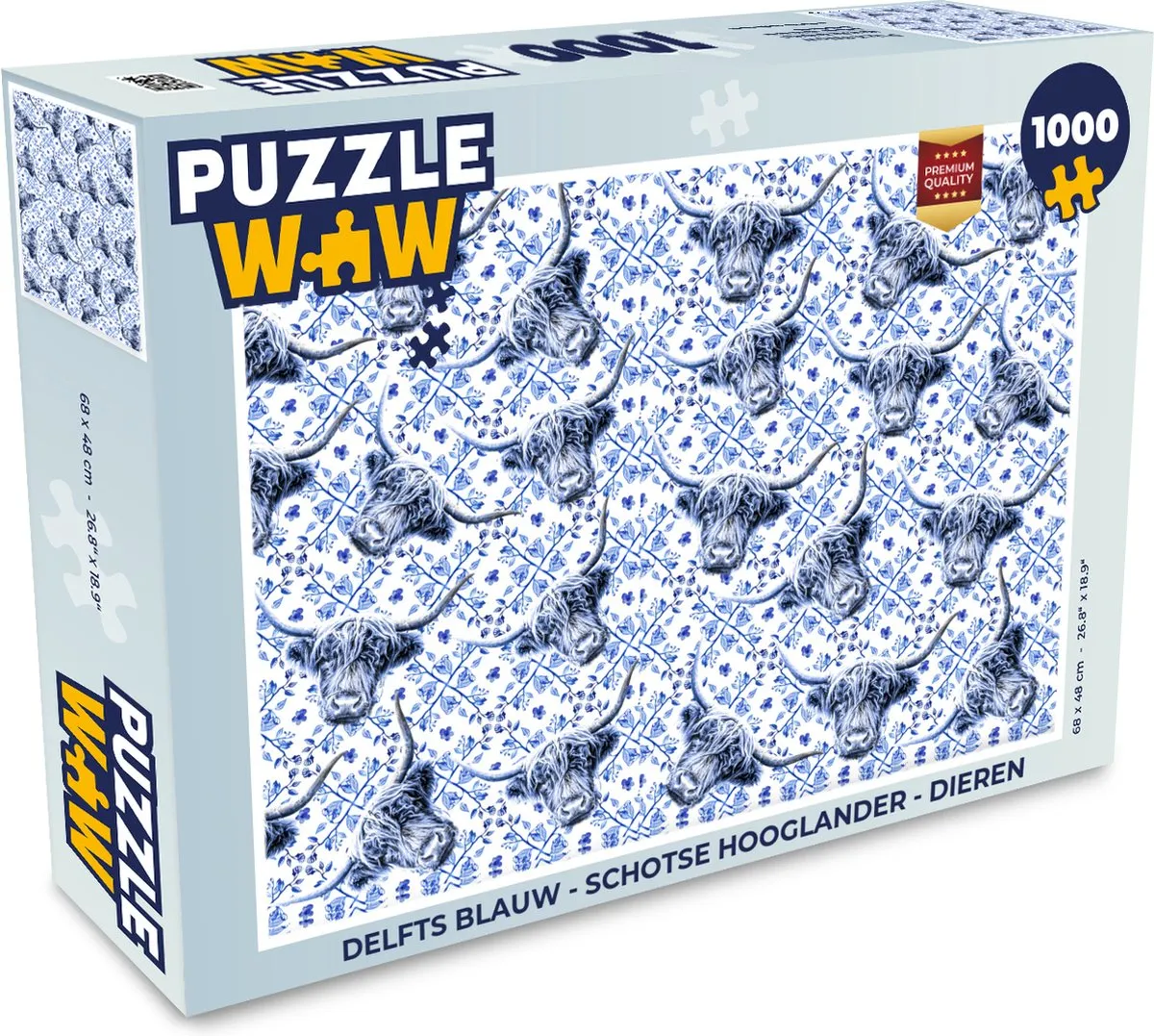 PuzzleWow Delfts Blauw Schotse Hooglander Legpuzzel 1000 Stuks