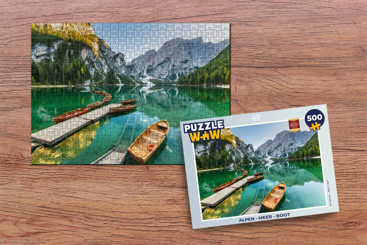 PuzzleWow Alpen Meer Boot Legpuzzel 500 Stuks - Multicolor