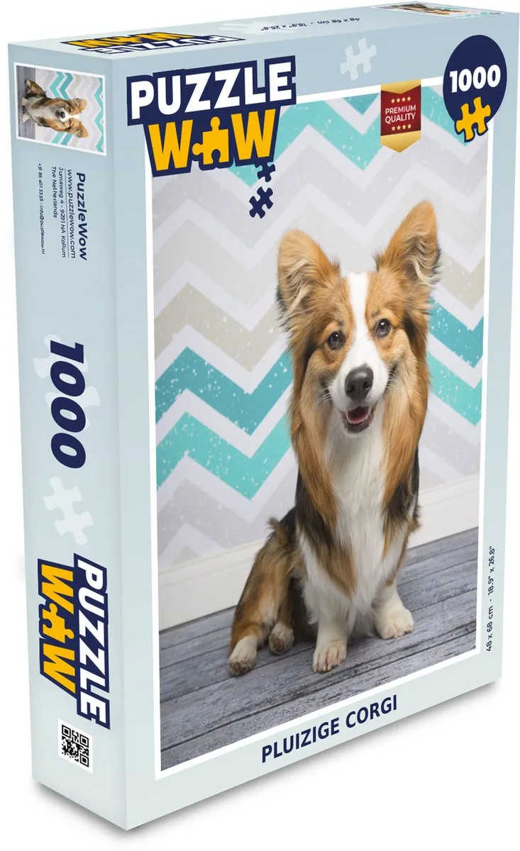 PuzzleWow Legpuzzel Pluizige Corgi 1000 Stuks