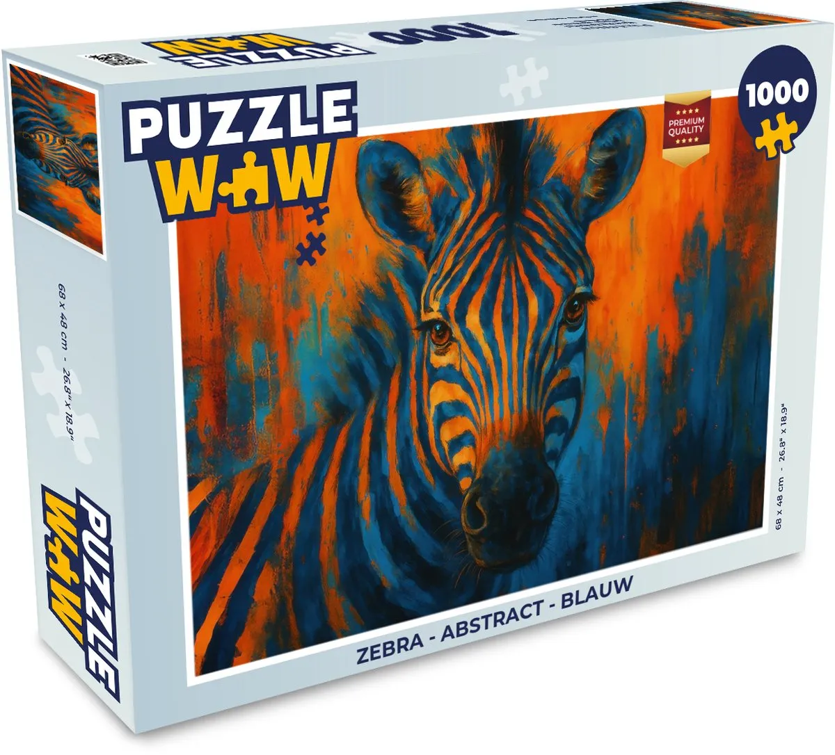 PuzzleWow Zebra Legpuzzel 1000 Stuks - Blauw