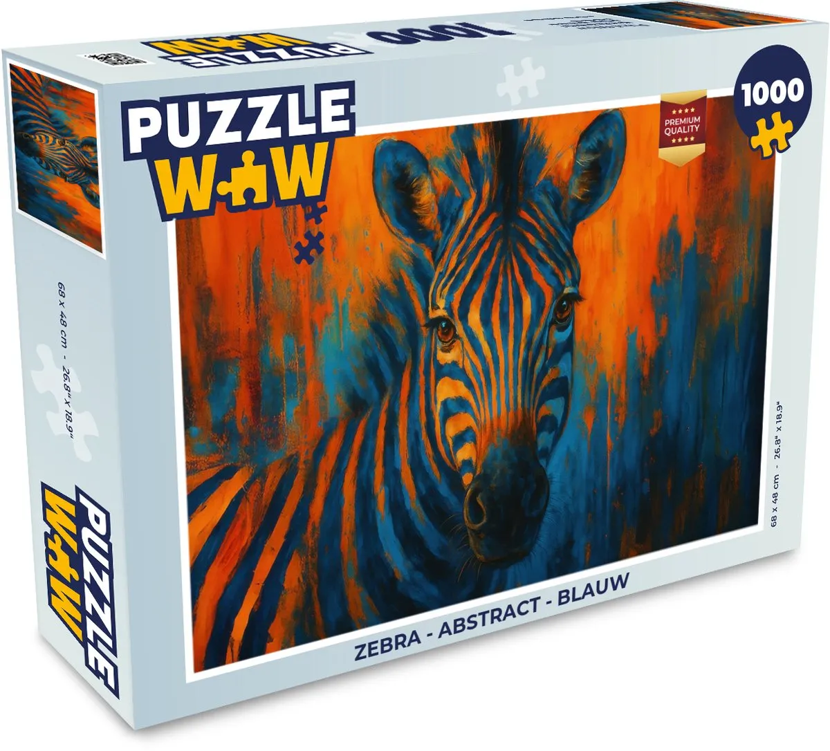 PuzzleWow Zebra Legpuzzel 1000 Stuks - Blauw