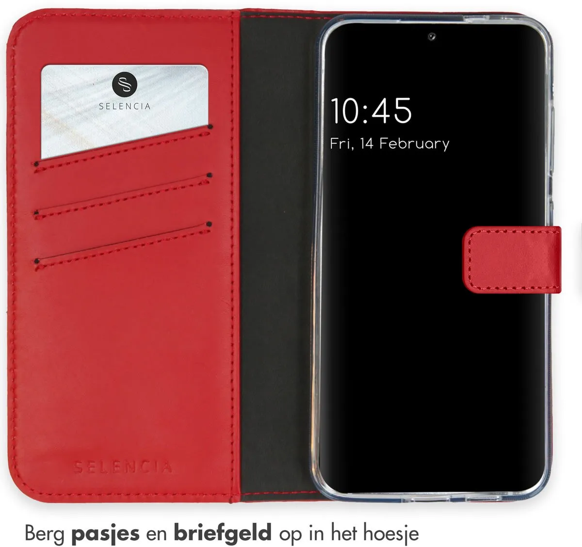 Selencia Hoesje Samsung Galaxy S24 Echt Lederen Bookcase Rood - 3 Pasjes