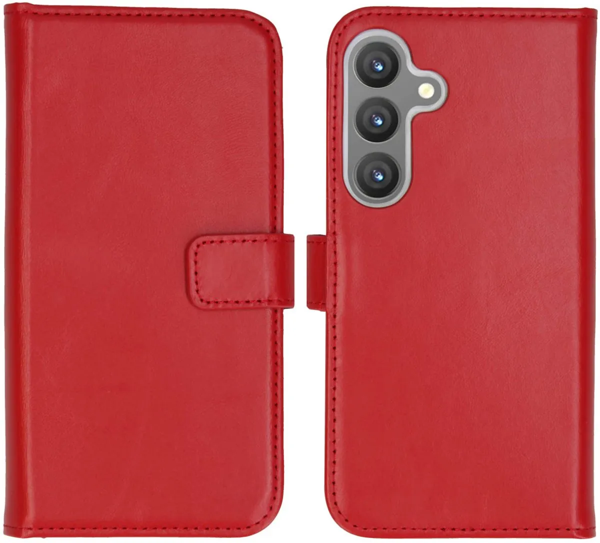 Selencia Hoesje Samsung Galaxy S24 Echt Lederen Bookcase Rood - 3 Pasjes