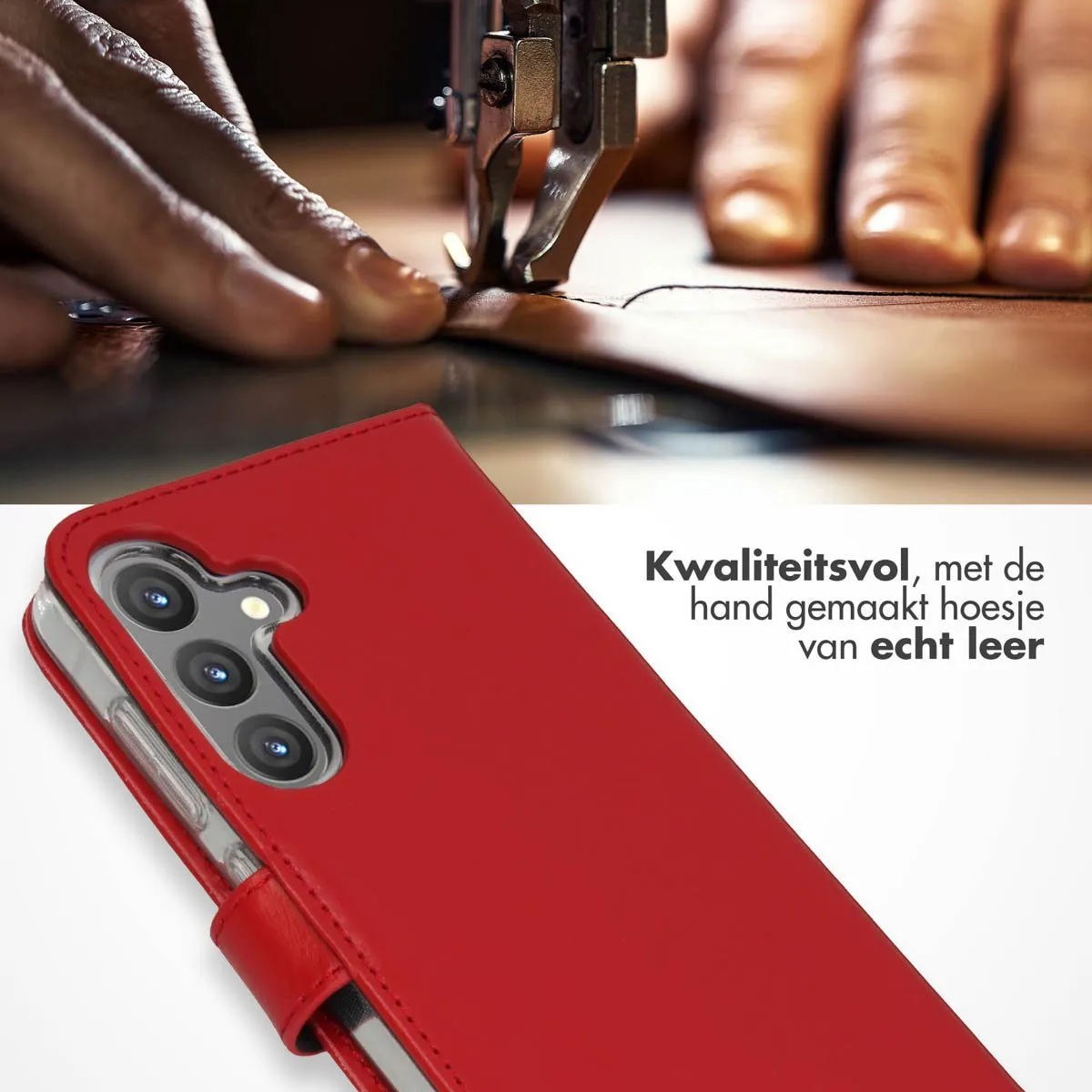 Selencia Hoesje Samsung Galaxy S24 Echt Lederen Bookcase Rood - 3 Pasjes