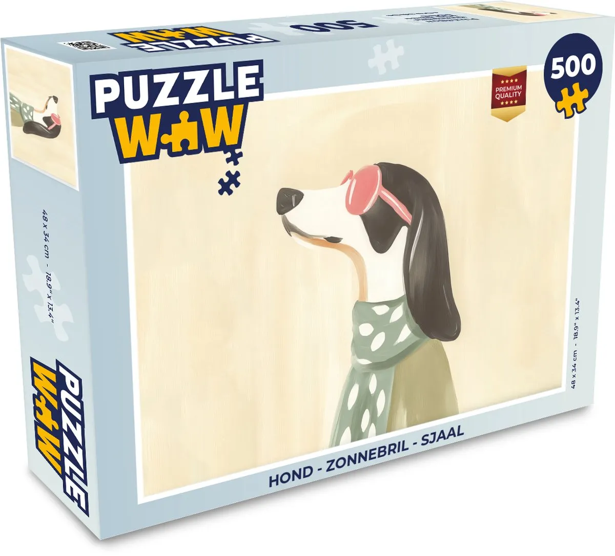 PuzzleWow Hond Legpuzzel 500 Stuks - Zonnebril & Sjaal