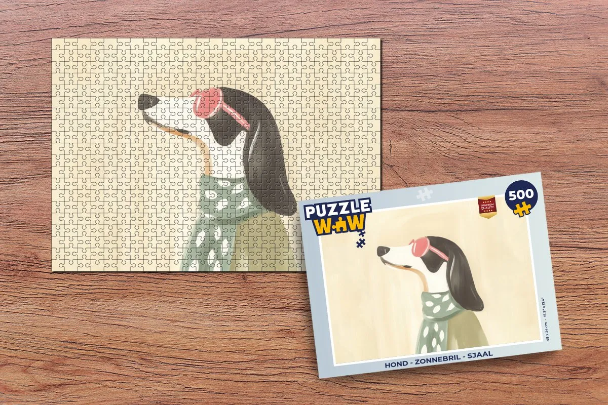 PuzzleWow Hond Legpuzzel 500 Stuks - Zonnebril & Sjaal