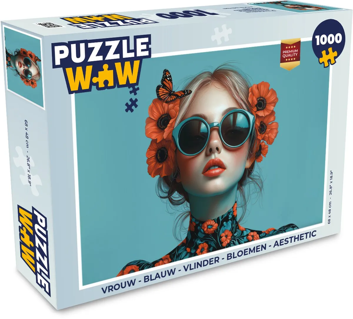 PuzzleWow Vlinder Bloemen Legpuzzel 1000 Stuks - Blauw