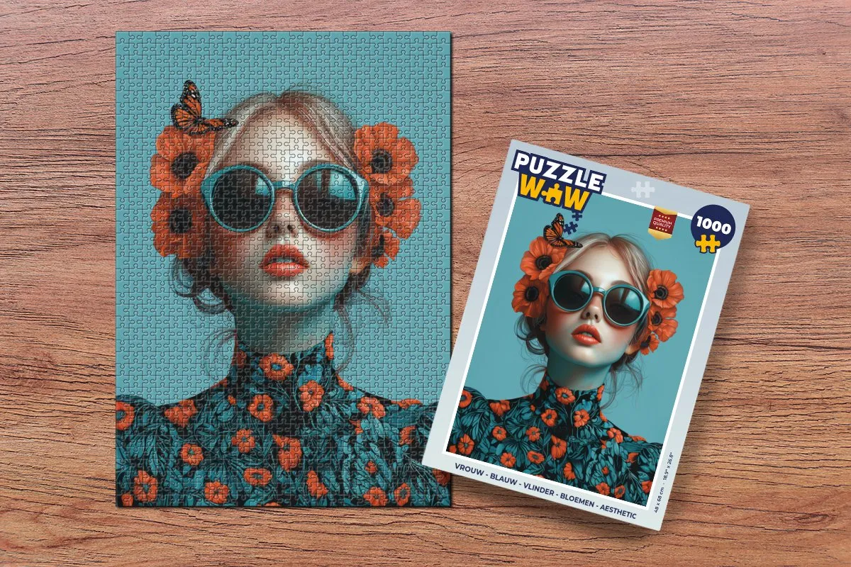 PuzzleWow Vlinder Bloemen Legpuzzel 1000 Stuks - Blauw