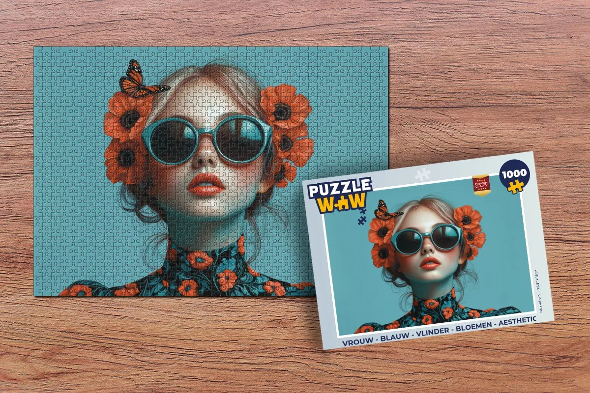 PuzzleWow Vlinder Bloemen Legpuzzel 1000 Stuks - Blauw