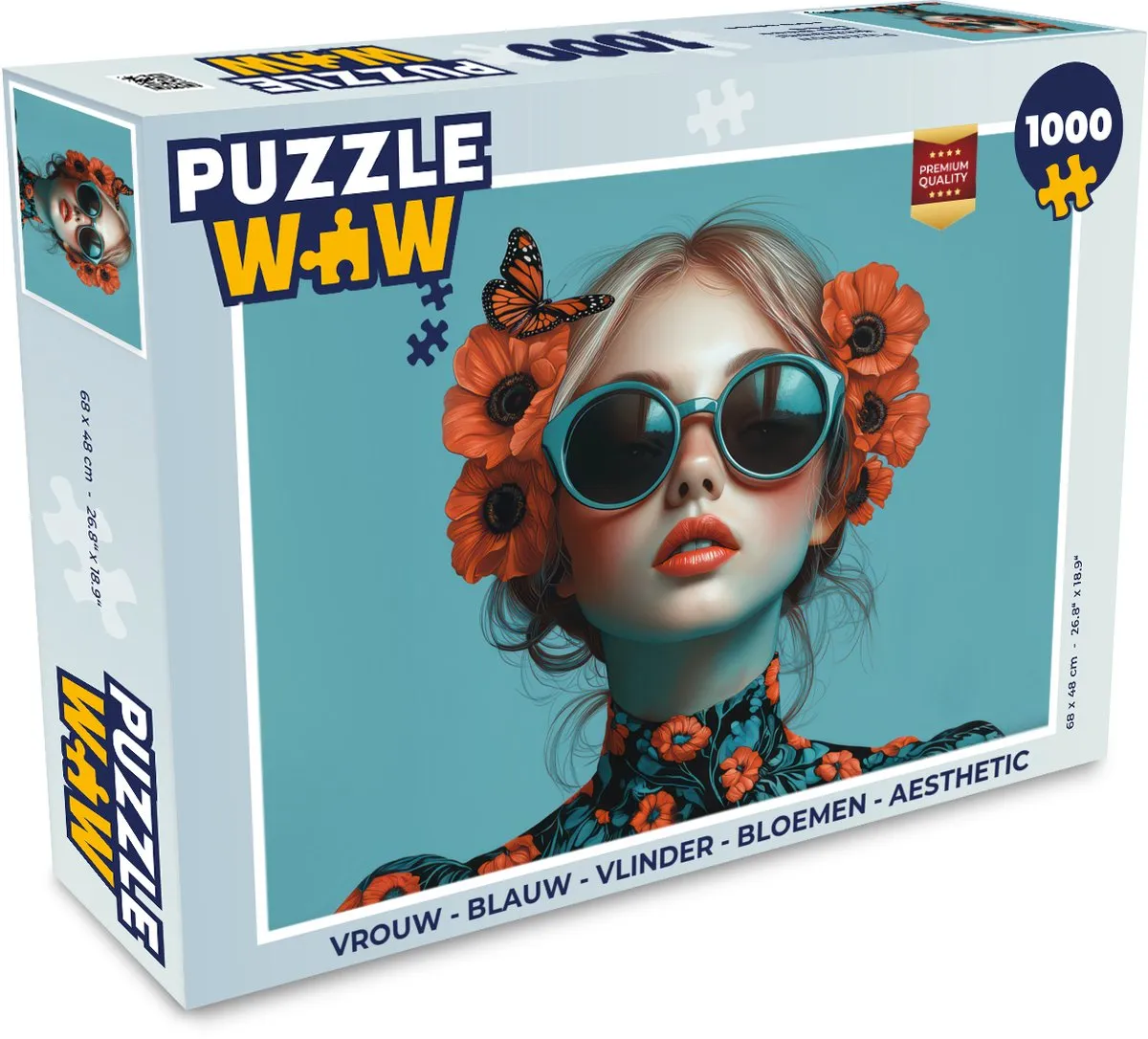 PuzzleWow Vlinder Bloemen Legpuzzel 1000 Stuks - Blauw