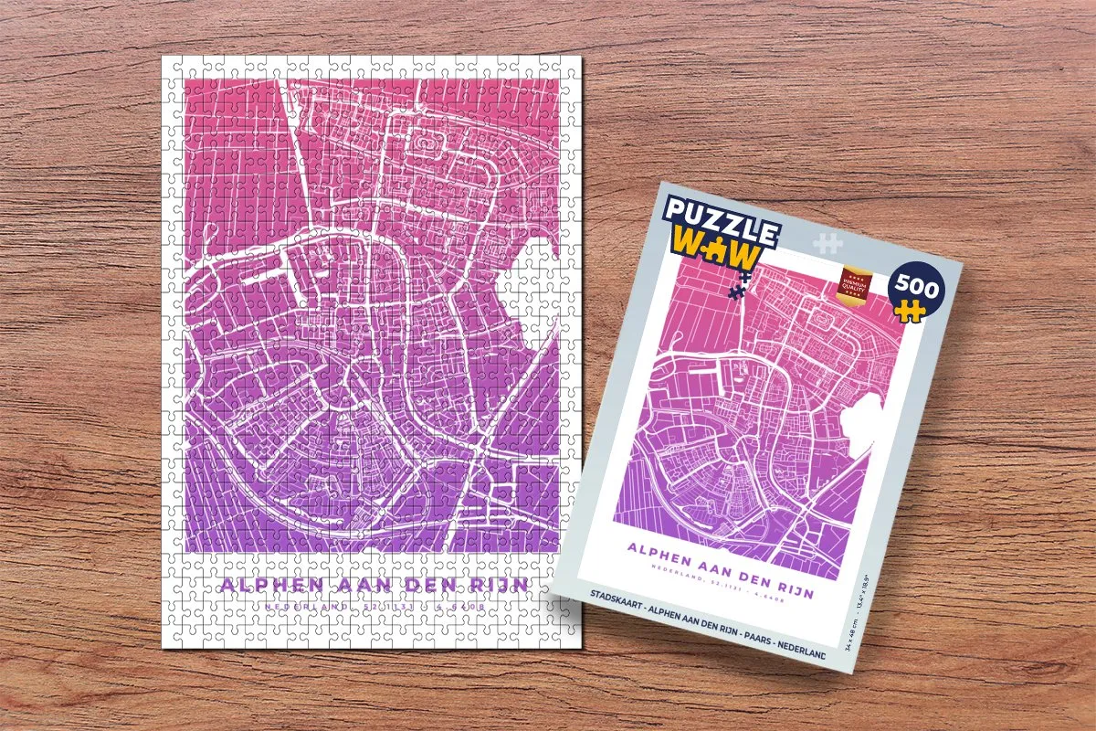 PuzzleWow Stadskaart Alphen aan den Rijn Legpuzzel 500 Stuks - Paars