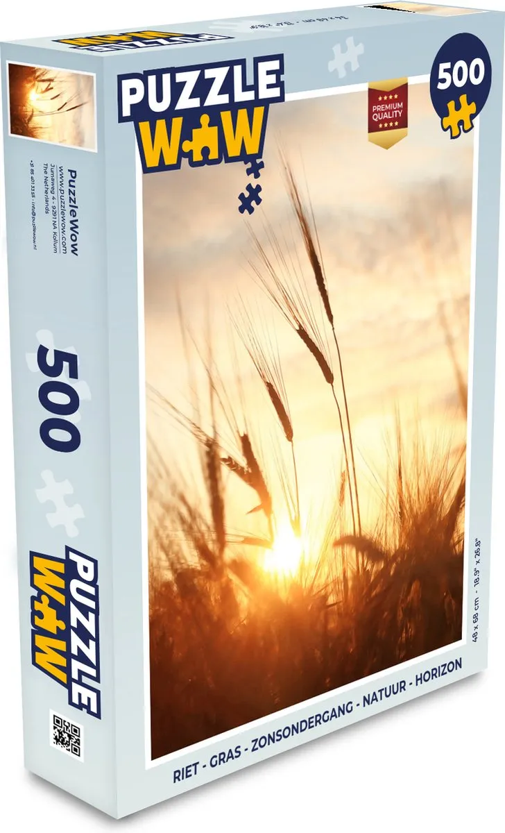 PuzzleWow Legpuzzel 500 Stuks - Riet/Gras/Zonsondergang - Multicolor