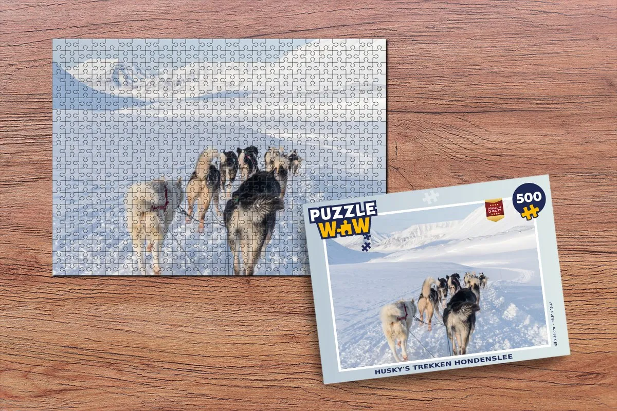 PuzzleWow Husky's Trekken Hondenslee Legpuzzel 500 Stuks - Multicolor