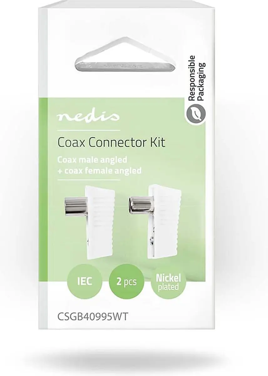 Nedis IEC Coax Connector 75 Ohm - Gehoekt - 2 Stuks - Wit - afbeelding 6 van 6