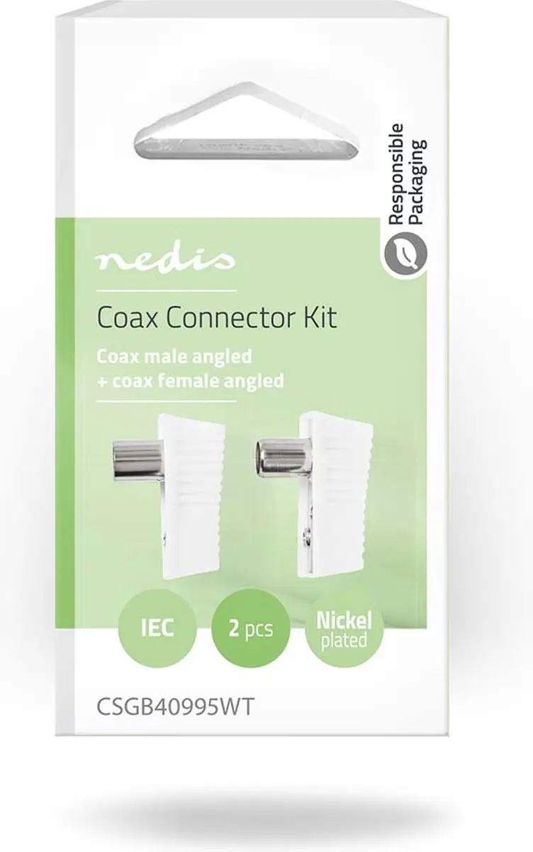 Nedis IEC Coax Connector 75 Ohm - Gehoekt - 2 Stuks - Wit