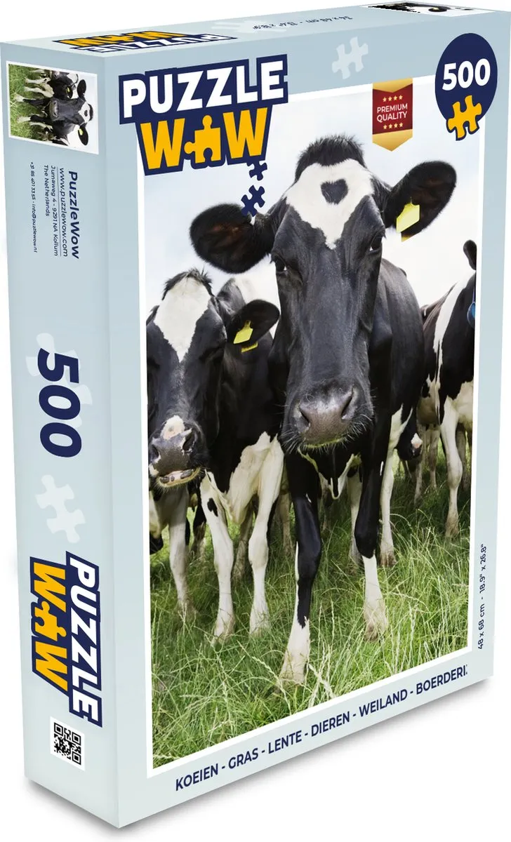 PuzzleWow Koeien Gras Lente Legpuzzel 500 Stuks - Multicolor
