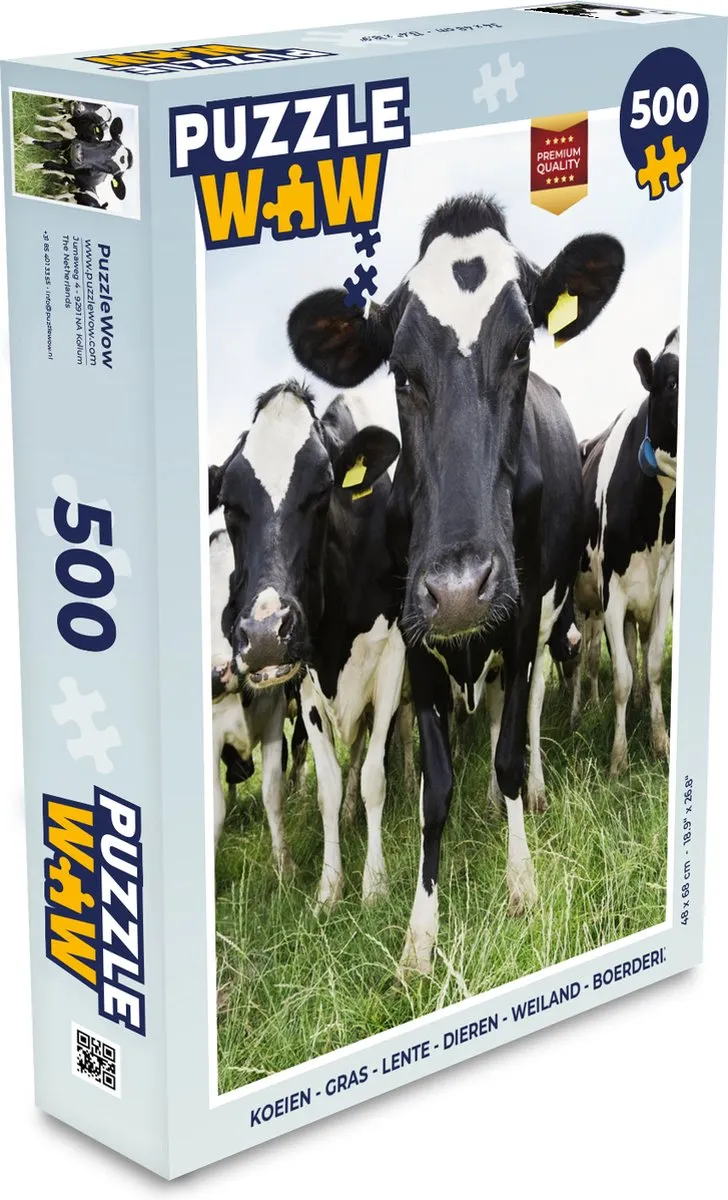 PuzzleWow Koeien Gras Lente Legpuzzel 500 Stuks - Multicolor
