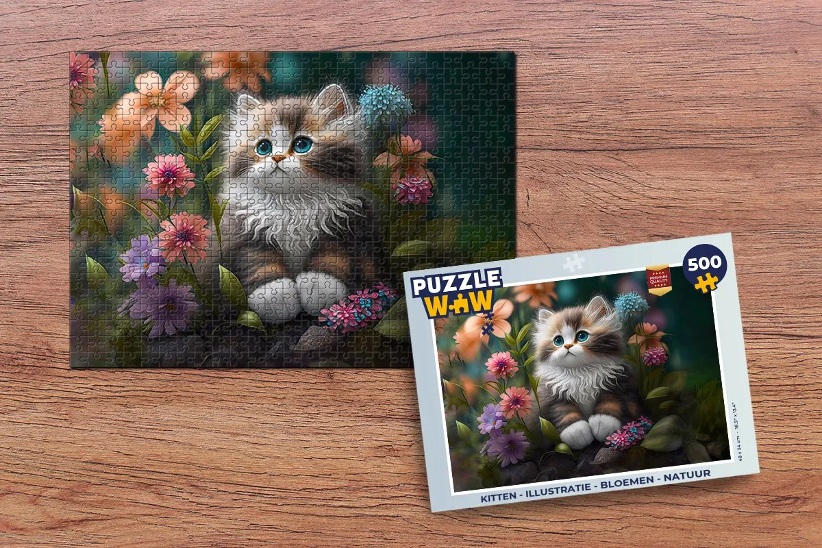 PuzzleWow Puzzel Kitten 500 Stuks - Bloemen & Katten Multicolor