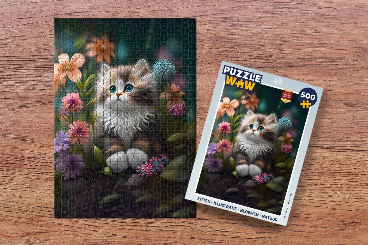 PuzzleWow Puzzel Kitten 500 Stuks - Bloemen & Katten Multicolor