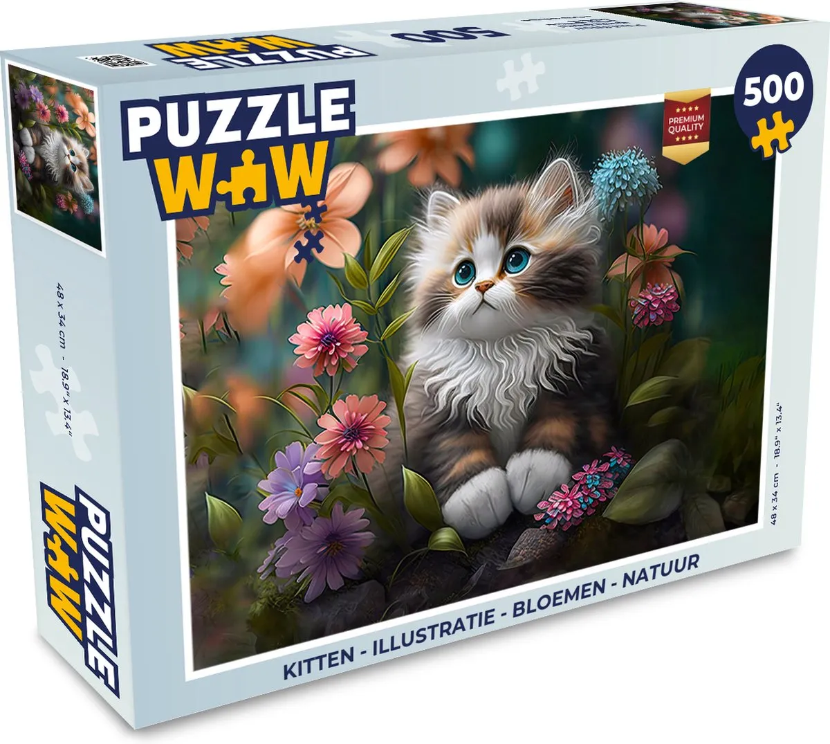 PuzzleWow Puzzel Kitten 500 Stuks - Bloemen & Katten Multicolor