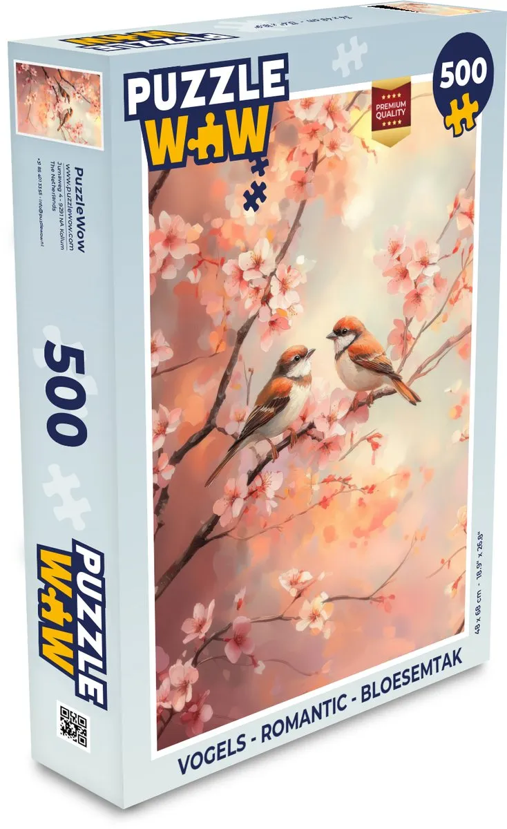 PuzzleWow Vogels Romantic Bloesemtak Legpuzzel 500 Stuks