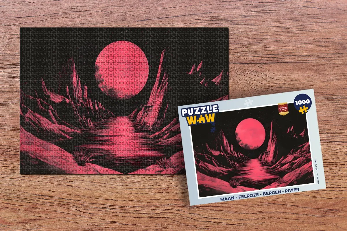 PuzzleWow Maan Bergen Legpuzzel 1000 Stuks - Felroze