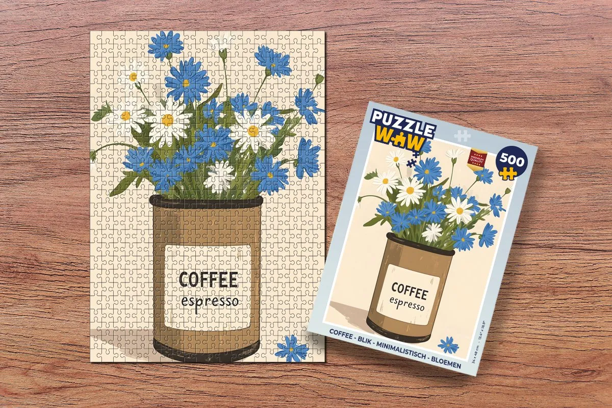 PuzzleWow Coffee Blik Legpuzzel 500 Stuks - Bloemen