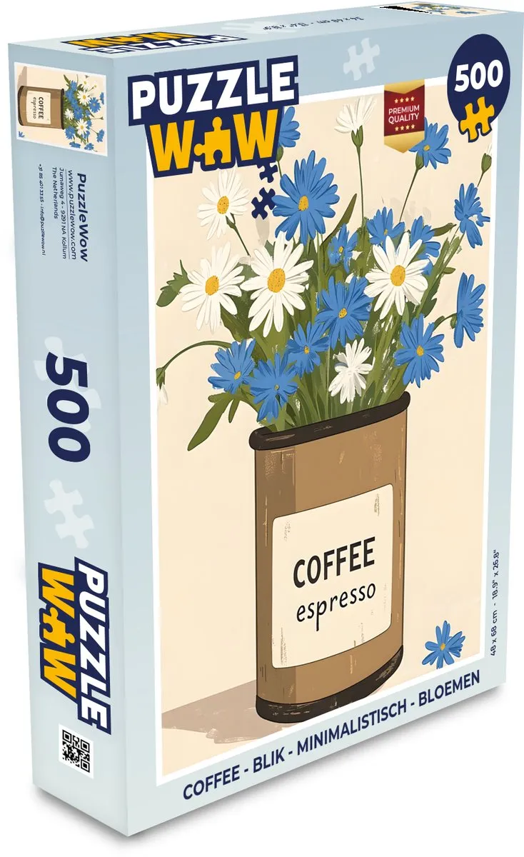 PuzzleWow Coffee Blik Legpuzzel 500 Stuks - Bloemen