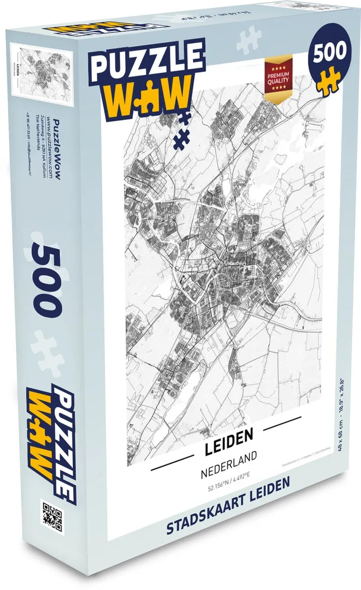 PuzzleWow Stadskaart Leiden Legpuzzel 500 Stuks - Multicolor