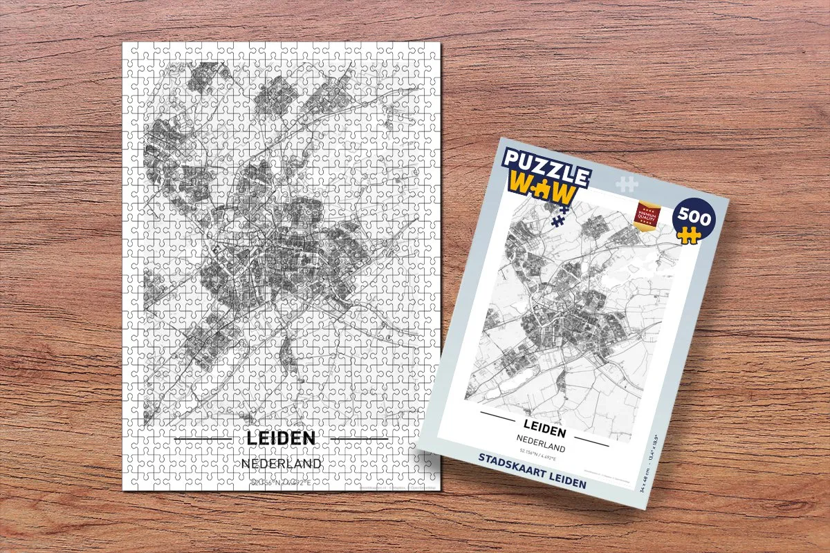PuzzleWow Stadskaart Leiden Legpuzzel 500 Stuks - Multicolor