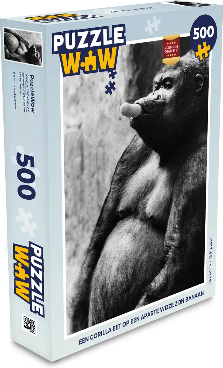PuzzleWow Legpuzzel Gorilla eet banaan 500 Stuks