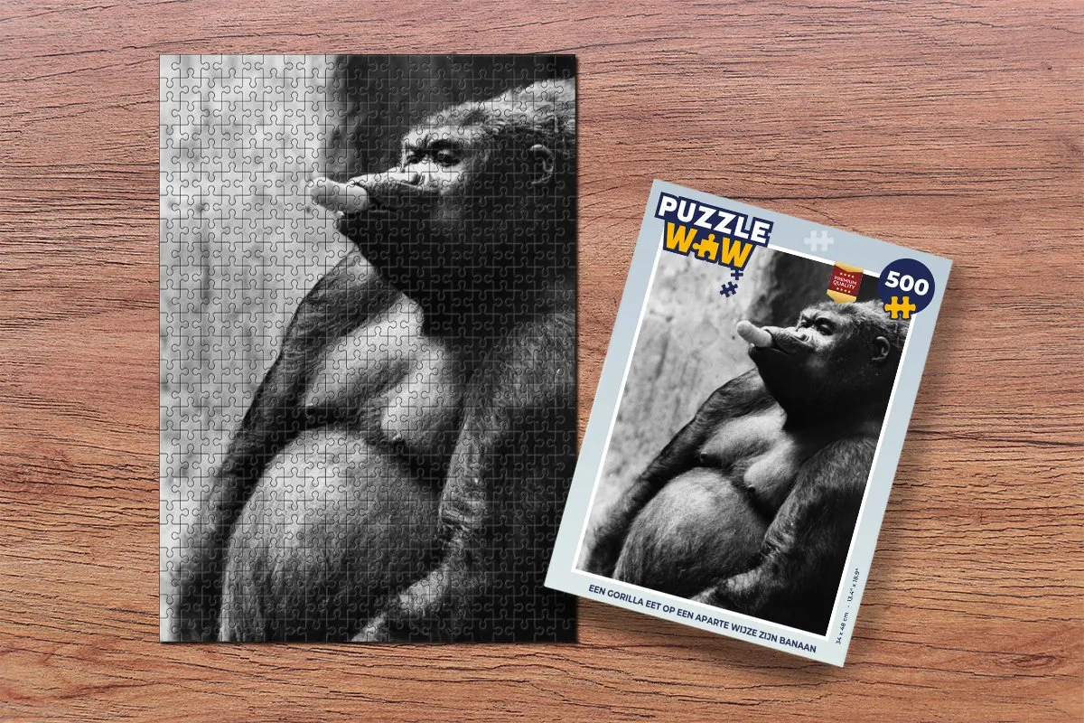 PuzzleWow Legpuzzel Gorilla eet banaan 500 Stuks - Multicolor