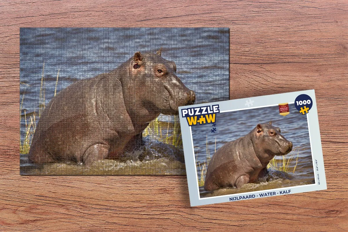 PuzzleWow Nijlpaard Water Kalf Legpuzzel 1000 Stuks - Multicolor