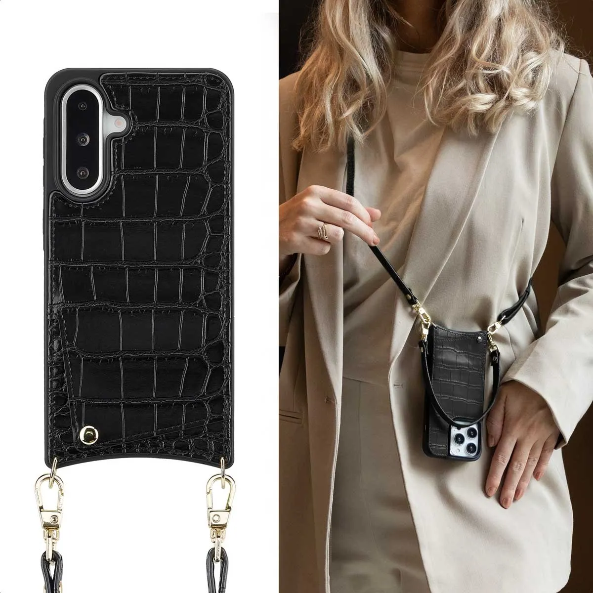 Selencia Croco Backcover Hoesje Samsung Galaxy A36/A56 - Zwart