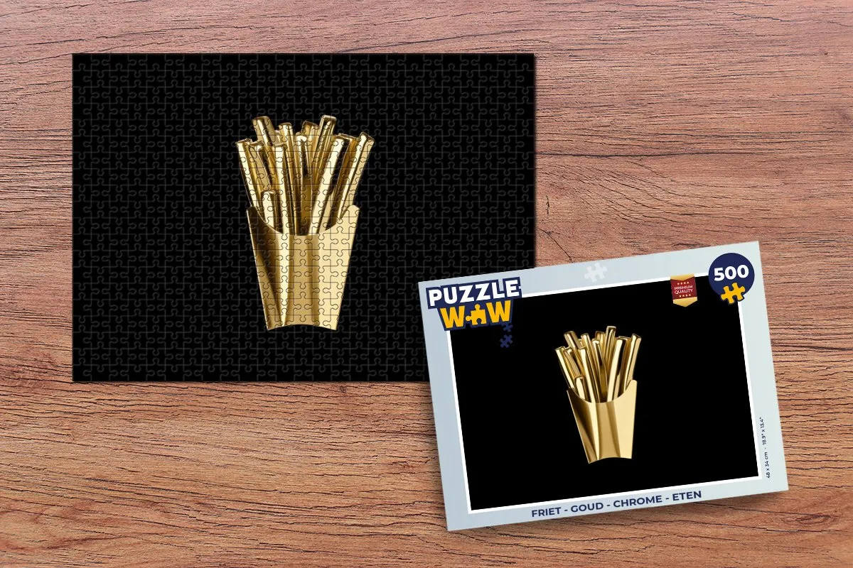 PuzzleWow Friet Puzzel 500 Stuks - Goud/Chrome