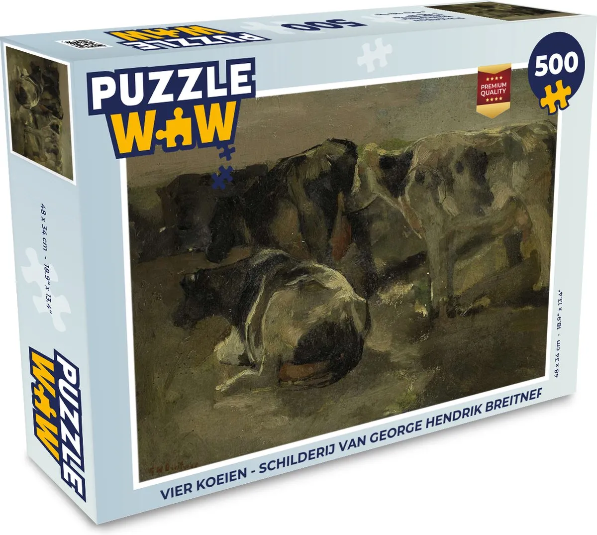 PuzzleWow George Hendrik Breitner Vier Koeien Legpuzzel 500 Stuks - Multicolor