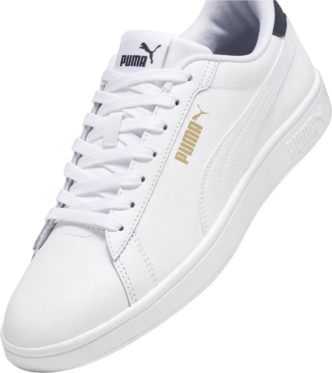 PUMA Smash 3.0 L Unisex Sneakers - 45 - Wit/Navy/Goud - afbeelding 4 van 6