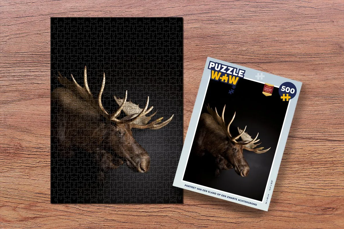 PuzzleWow Eland Gewei Portret Legpuzzel 500 Stuks - Multicolor