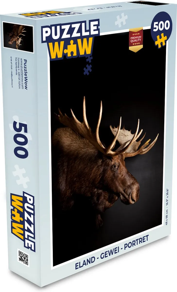 PuzzleWow Eland Gewei Portret Legpuzzel 500 Stuks - Multicolor