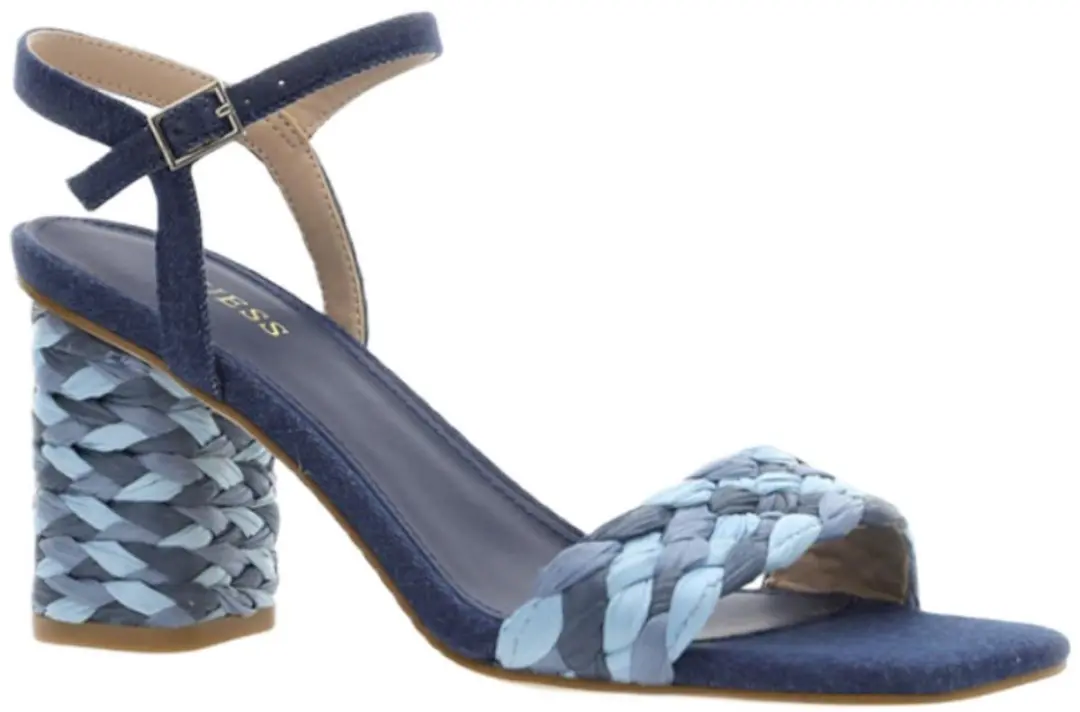 Guess Dames Sandaal Cadante Blauw met Gevlochten Sleehak 36 EU