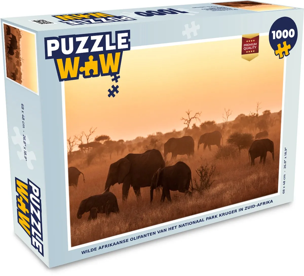 PuzzleWow Wilde Afrikaanse Olifanten Legpuzzel 1000 Stuks - Multicolor