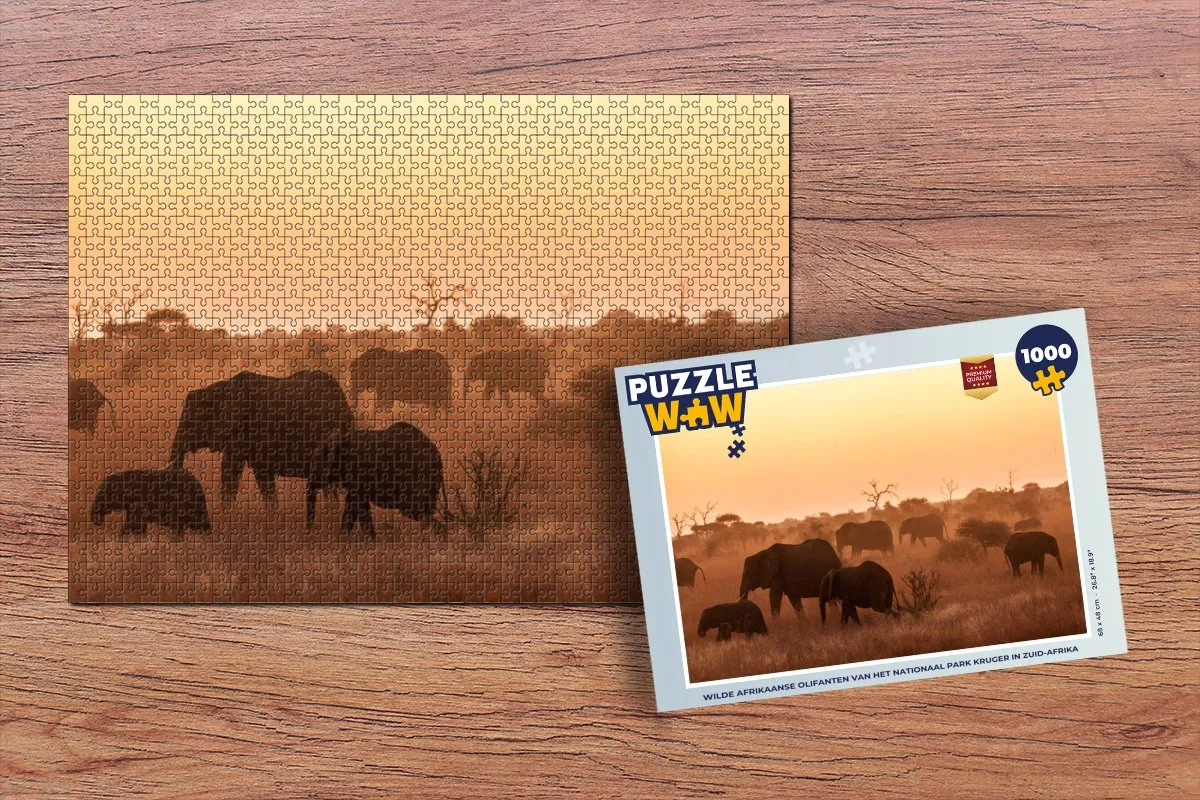 PuzzleWow Wilde Afrikaanse Olifanten Legpuzzel 1000 Stuks - Multicolor