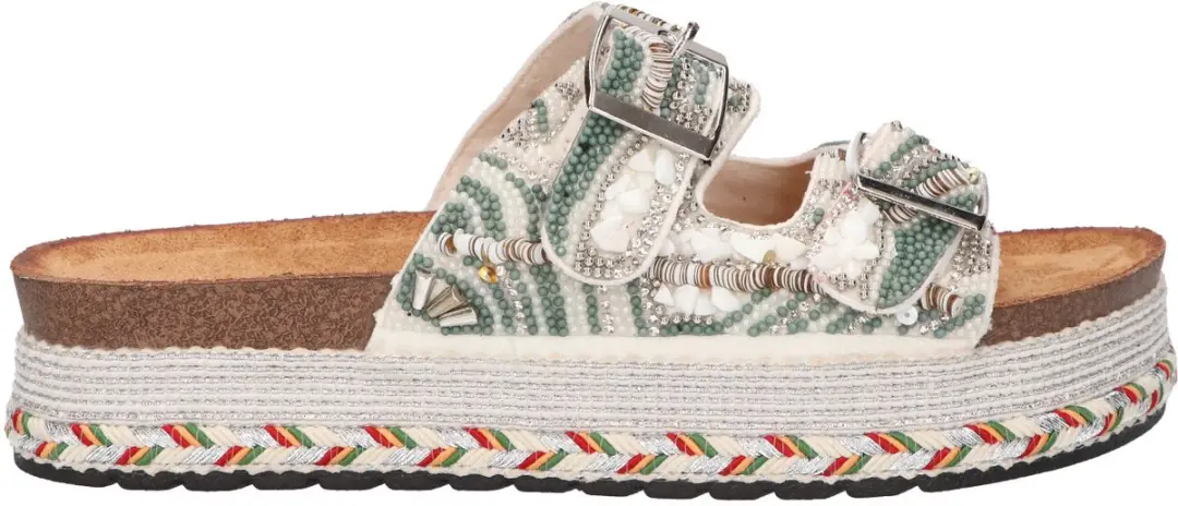La Strada Platform Slipper Groen Textiel