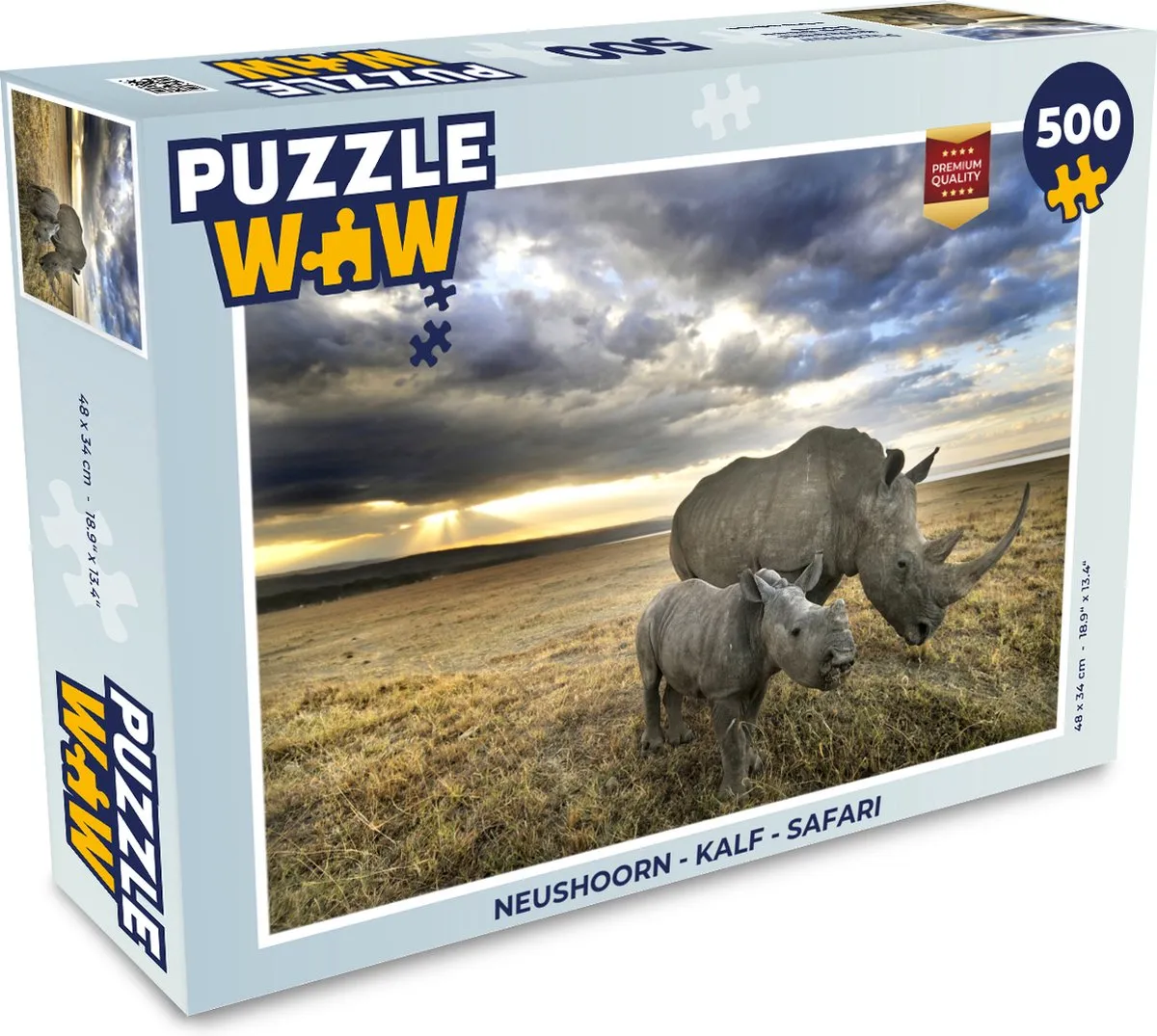 PuzzleWow Neushoorn Kalf Safari Legpuzzel 500 Stuks
