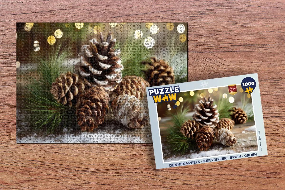 PuzzleWow Dennenappels Kerstsfeer Puzzel 1000 Stuks - Bruin/ Groen